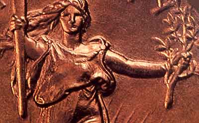 Detail of 1908 Saint-Gaudens $20 Walking Liberty gold coin.